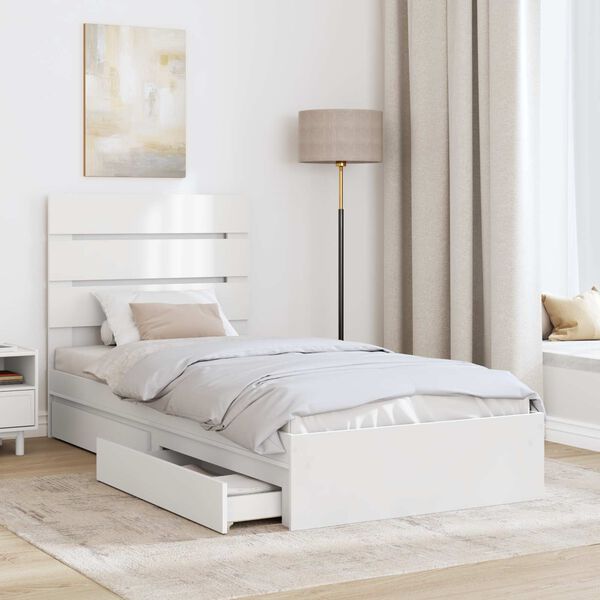 vidaXL Lit de Rangement Blanc 90 x 190 cm Bois d'ing&eacute;nierie