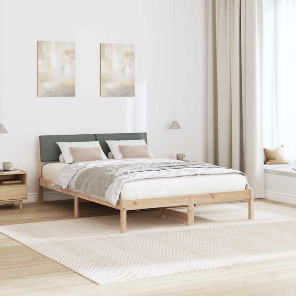 vidaXL Cadre de lit avec t&ecirc;te de lit marron et gris fonc&eacute; 135 x 190 cm