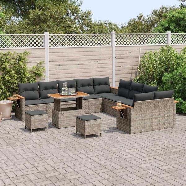 vidaXL Ensemble de canap&eacute; de jardin avec coussin 17 pcs Gris polyrotin