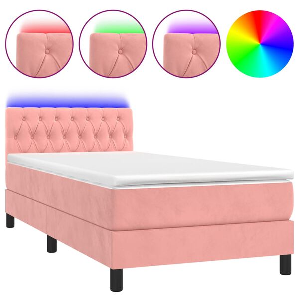 vidaXL Sommier &agrave; lattes de lit avec matelas et LED Rose 90x190 cm