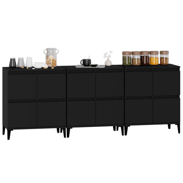 vidaXL Buffets 3 pcs noir 60x35x70 cm bois d'ing&eacute;nierie