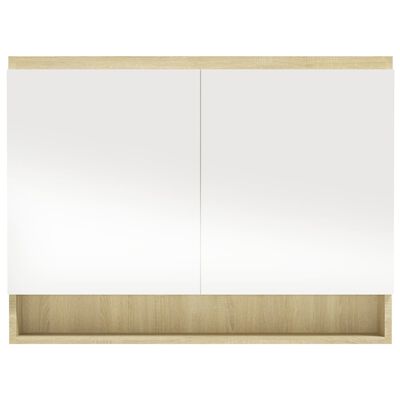 vidaXL Armoire à miroir de salle de bain 80x15x60cm MDF Blanc et chêne