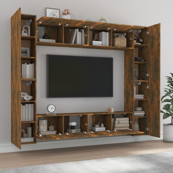 vidaXL Ensemble de meubles TV 8 pcs Ch&ecirc;ne fum&eacute; Bois d'ing&eacute;nierie