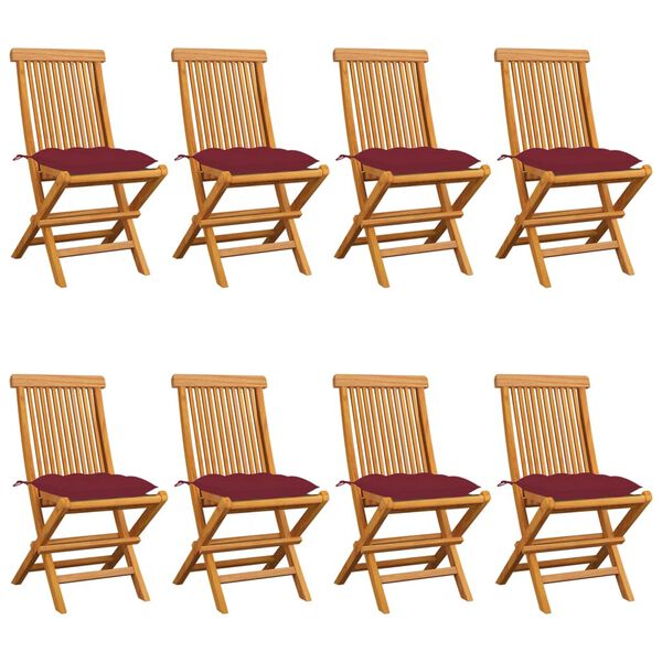vidaXL Chaises de jardin avec coussins bordeaux lot de 8 Teck massif