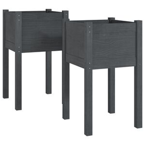 vidaXL Jardini&egrave;res d'ext&eacute;rieur 2pcs Gris 40x40x70cm Bois de pin massif