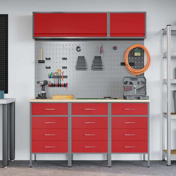 vidaXL Ensemble de placards de travail avec tiroir 8 pcs Rouge