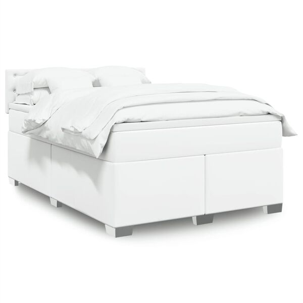 vidaXL Sommier &agrave; lattes de lit avec matelas Blanc 140x200cm Similicuir
