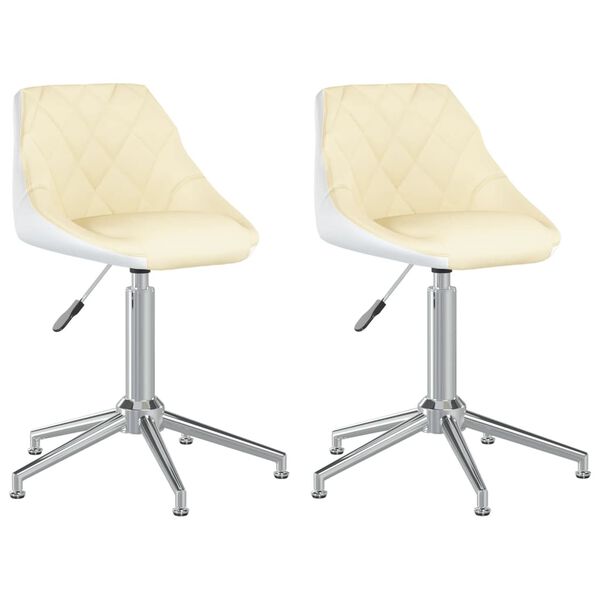 vidaXL Chaises &agrave; manger pivotantes lot de 2 cr&egrave;me et blanc similicuir