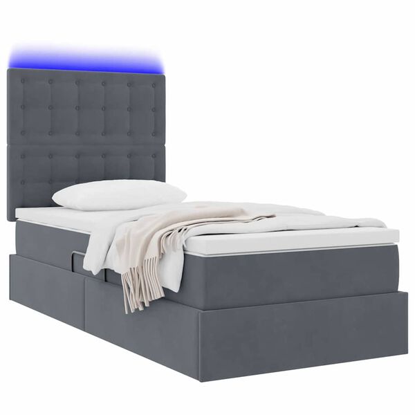vidaXL Lit avec rangement et LED Gris fonc&eacute; 90 x 190 cm Velours