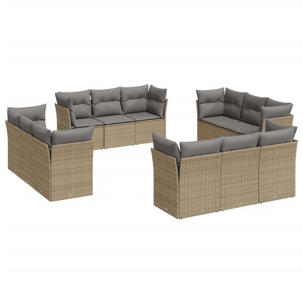 vidaXL Salon de jardin avec coussins 12 pcs beige r&eacute;sine tress&eacute;e