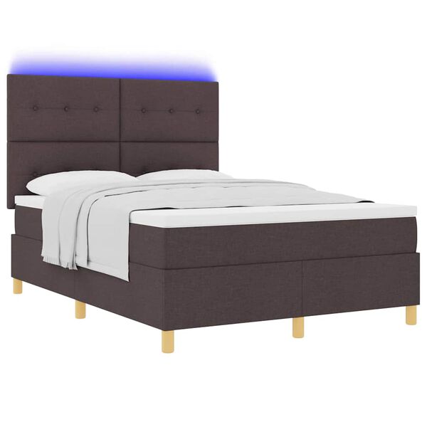 vidaXL Lit &agrave; ressort LED avec matelas Marron fonc&eacute; 140 x 190 cm tissu