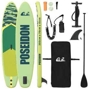 vidaXL Planche &agrave; pagaie gonflable POSEIDON 305 x 76 x 15 cm Vert pour