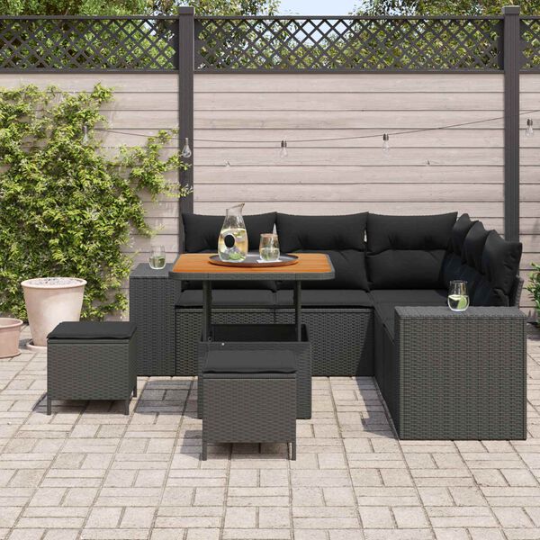 vidaXL Ensemble de canap&eacute; de jardin avec coussin 8 pcs Noir polyrotin