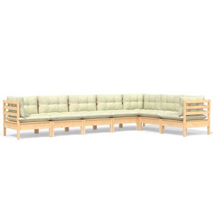 vidaXL Salon de jardin 7 pcs avec coussins cr&egrave;me bois de pin massif