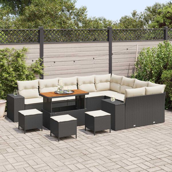 vidaXL Ensemble de canap&eacute; de jardin avec coussin 13 pcs Noir polyrotin