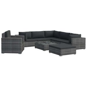 vidaXL Salon de jardin 8 pi&egrave;ces avec coussins en r&eacute;sine tress&eacute;e grise