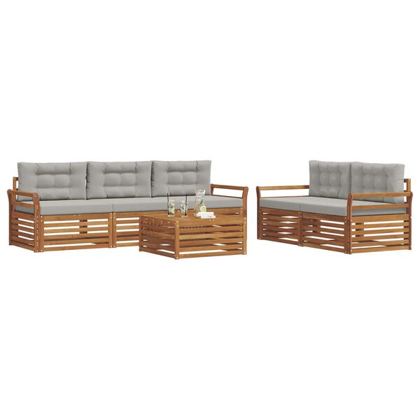 vidaXL Ensemble de canap&eacute;s d'ext&eacute;rieur 6 pcs Gris Naturel et Clair