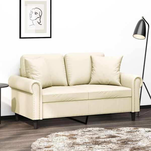 vidaXL Canap&eacute; 2 places avec oreillers cr&egrave;me 120 cm similicuir