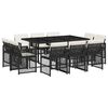 vidaXL Ensemble &agrave; manger de jardin 11 pcs coussins noir r&eacute;sine tress&eacute;e