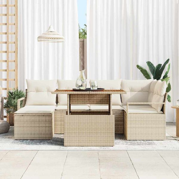 vidaXL Ensemble de salle &agrave; manger pour jardin 7 pcs Beige et cr&egrave;me