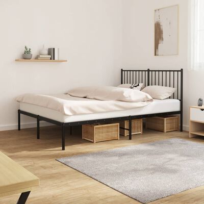 vidaXL Cadre de lit métal sans matelas avec tête de lit noir 135x190cm