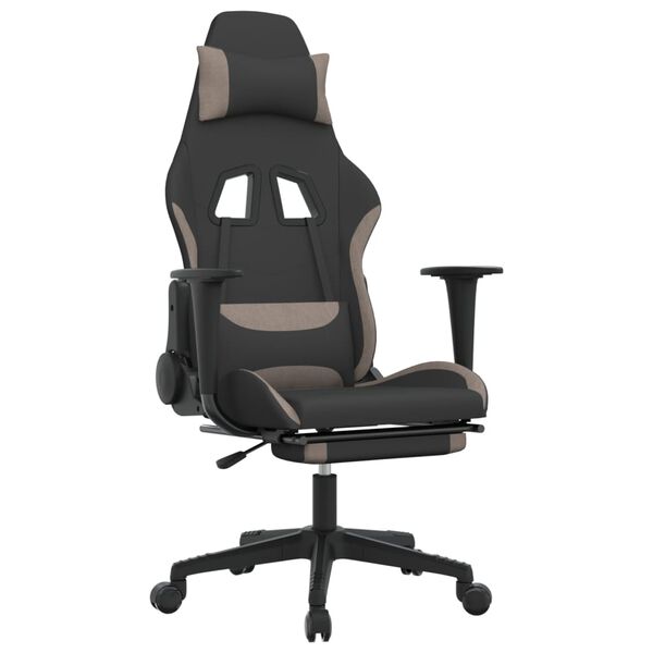 vidaXL Chaise de jeu de massage avec repose-pied Noir et taupe Tissu