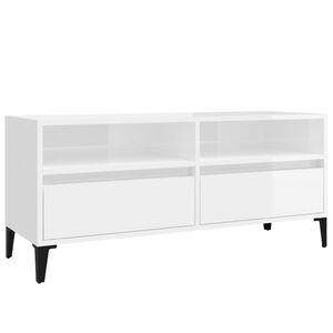 vidaXL Meuble TV blanc brillant 100x34,5x44,5 cm bois d'ing&eacute;nierie