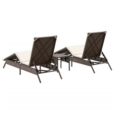 vidaXL Chaises longues lot de 2 avec table marron résine tressée