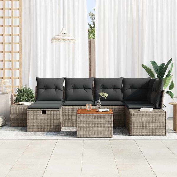 vidaXL Ensemble de canap&eacute; de jardin avec coussin 7 pcs Gris polyrotin