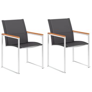 vidaXL Chaises de jardin lot de 2 Textil&egrave;ne et acier inoxydable Gris