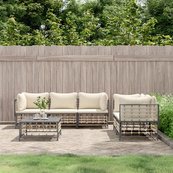 vidaXL Salon de jardin 6 pcs avec coussins anthracite r&eacute;sine tress&eacute;e