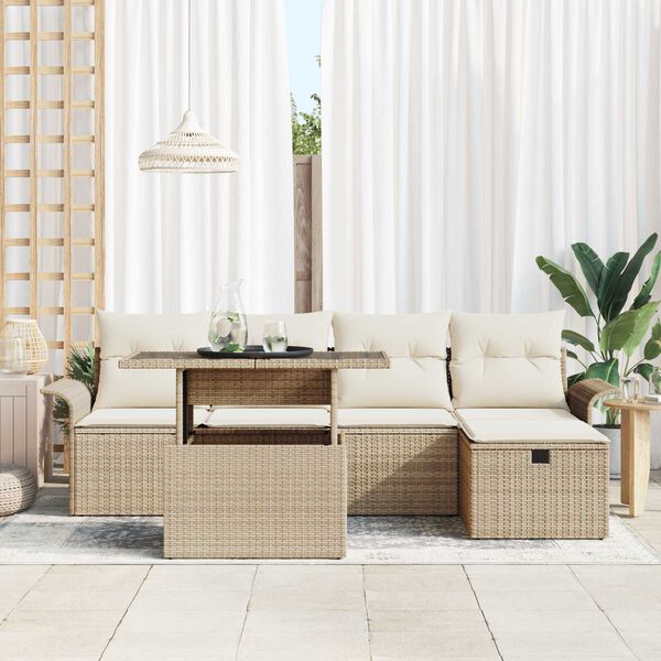 vidaXL Ensemble de canap&eacute; de jardin 6 pcs Beige Poly rotin