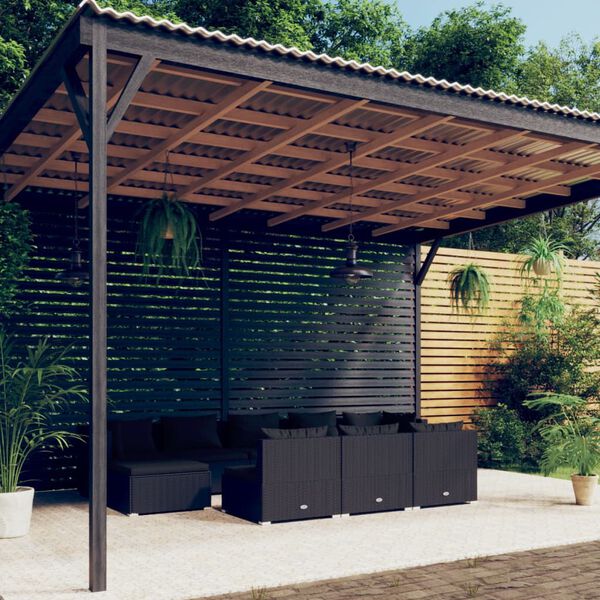 vidaXL Salon de jardin 10 pcs avec coussins Noir R&eacute;sine tress&eacute;e