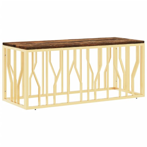 vidaXL Table basse dor&eacute; acier inoxydable et bois massif r&eacute;cup&eacute;ration