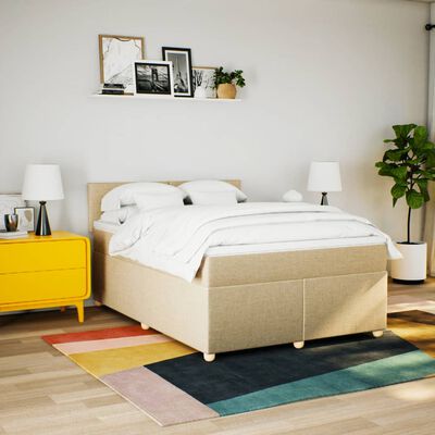 vidaXL Sommier à lattes de lit avec matelas Crème 160x200 cm Tissu