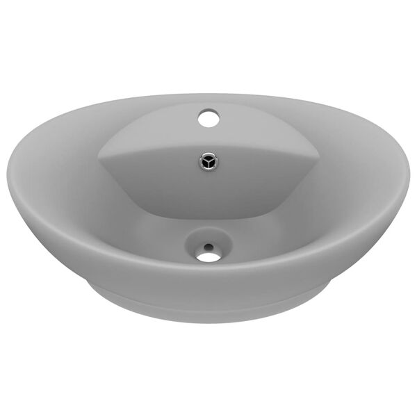 vidaXL Lavabo ovale &agrave; trop-plein Gris clair mat 58,5x39 cm C&eacute;ramique