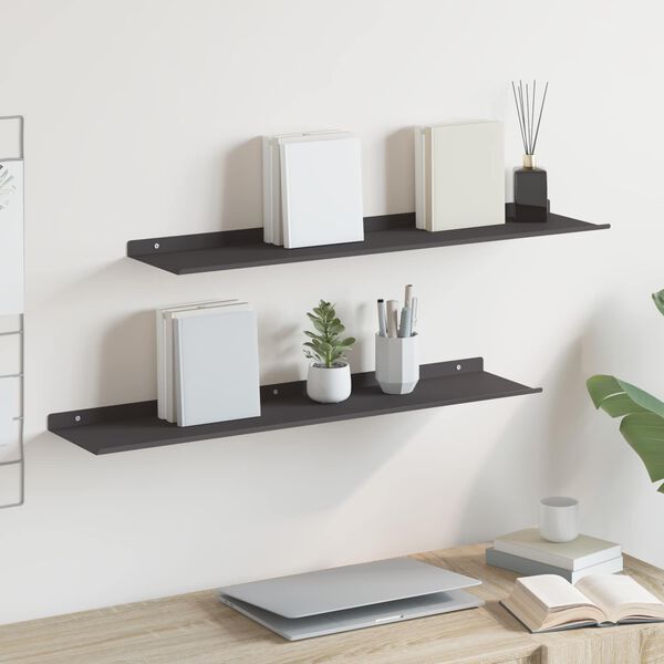 vidaXL &Eacute;tag&egrave;re flottante 2 pcs Noir 80 x 18 x 2,5 cm Acier