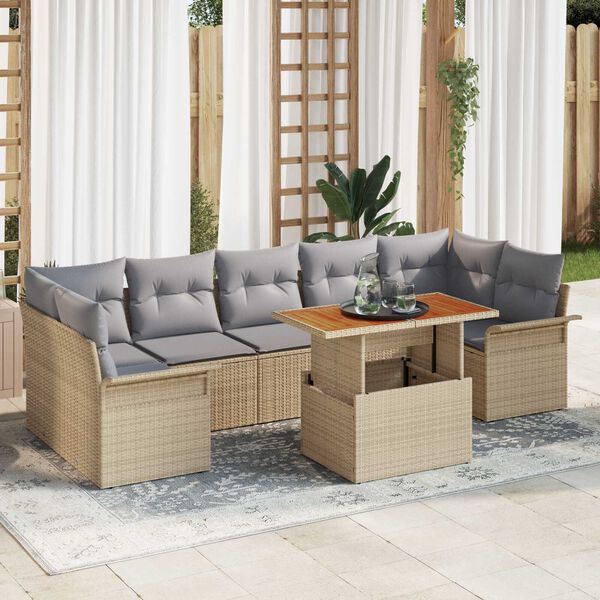 vidaXL Ensemble de canapé de jardin 8 pcs Beige Poly rotin