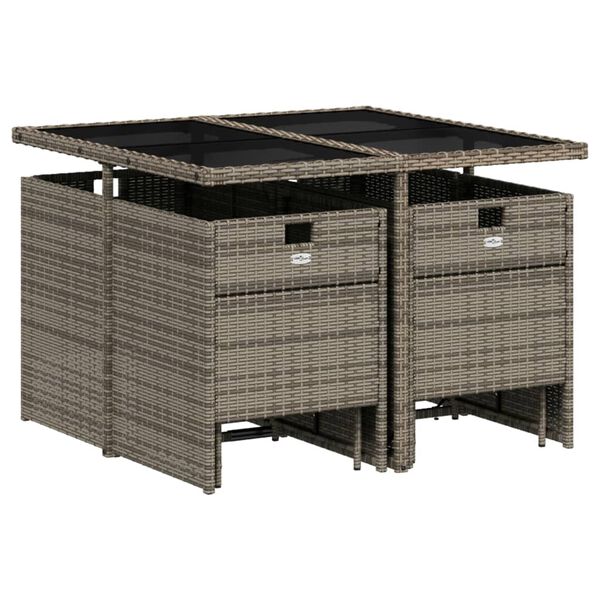 vidaXL Ensemble &agrave; manger de jardin 9 pcs coussins gris r&eacute;sine tress&eacute;e