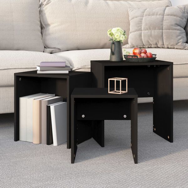 vidaXL Tables basses gigognes 3 pcs noir bois d'ing&eacute;nierie