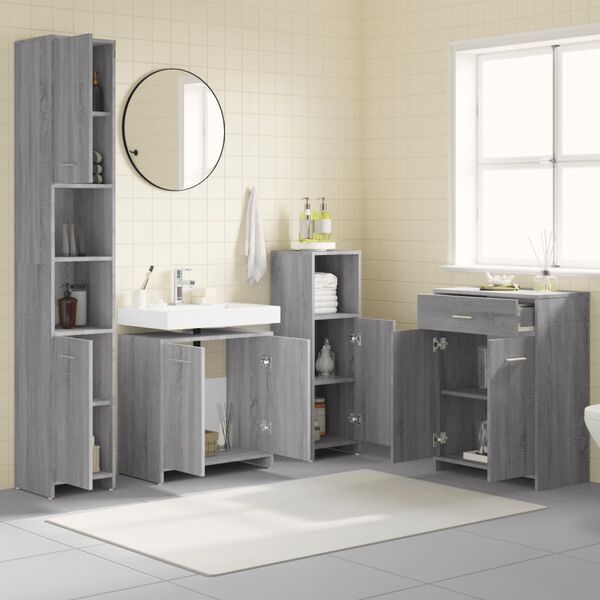 vidaXL Ensemble de meubles de salle de bain 4 pcs Sonoma gris