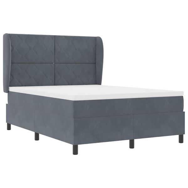 vidaXL Lit &agrave; ressorts avec matelas Gris fonc&eacute; 190 x 140 cm Polyester