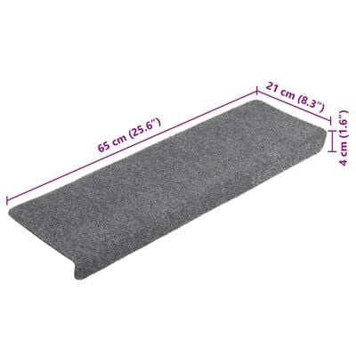 vidaXL Tapis de marches d'escalier 10 pcs Gris 65x21x4 cm Aiguilleté