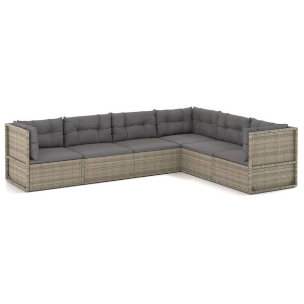 vidaXL Salon de jardin 6 pcs avec coussins Gris R&eacute;sine tress&eacute;e