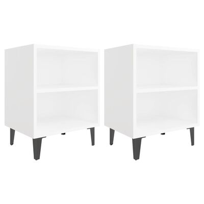 vidaXL Tables de chevet avec pieds en métal 2 pcs blanc 40x30x50 cm