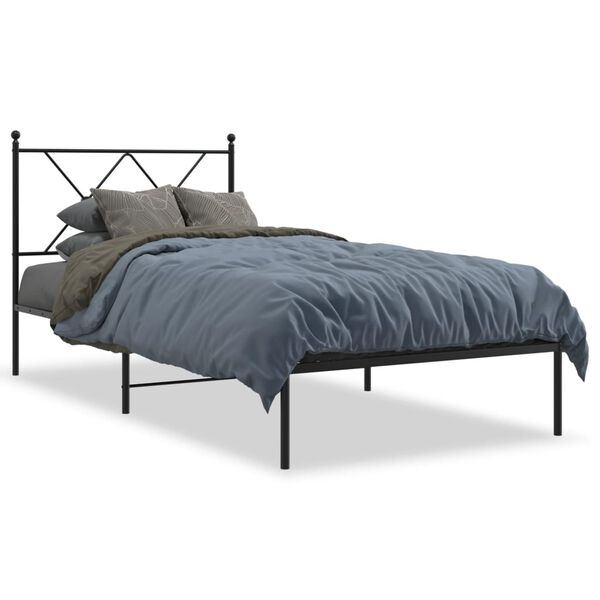 vidaXL Cadre de lit m&eacute;tal sans matelas avec t&ecirc;te de lit noir 90x200 cm