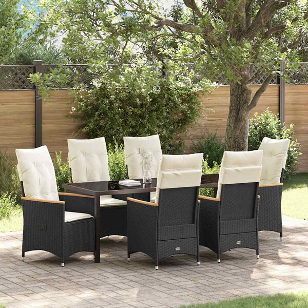 vidaXL Ensemble de salle &agrave; manger pour jardin 7 pcs Noir polyrotin