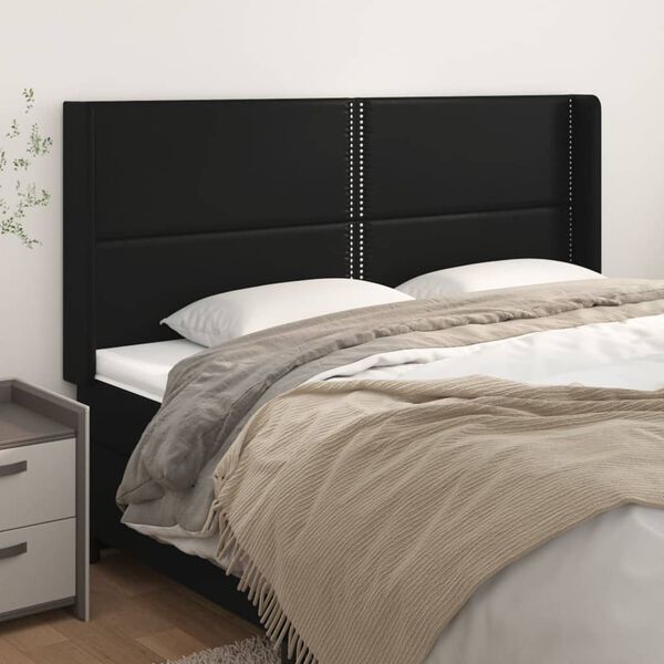 vidaXL Tête de lit avec oreilles Noir 203x16x118/128 cm Similicuir