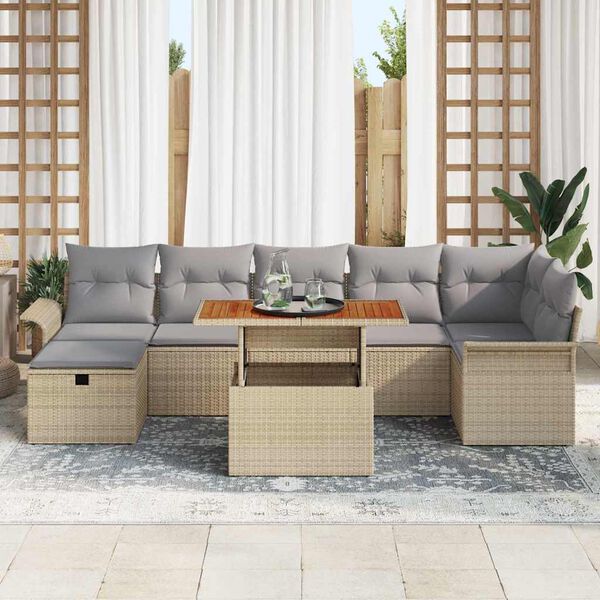 vidaXL Ensemble de canap&eacute; de jardin 8 pcs Beige polyrotin