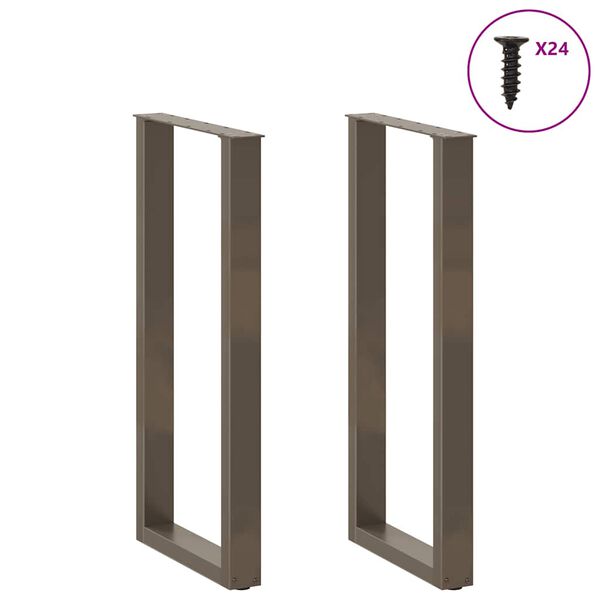 vidaXL Pieds de table de bar en forme de U, 2 pi&egrave;ces, acier naturel, 50 x (100-101) cm